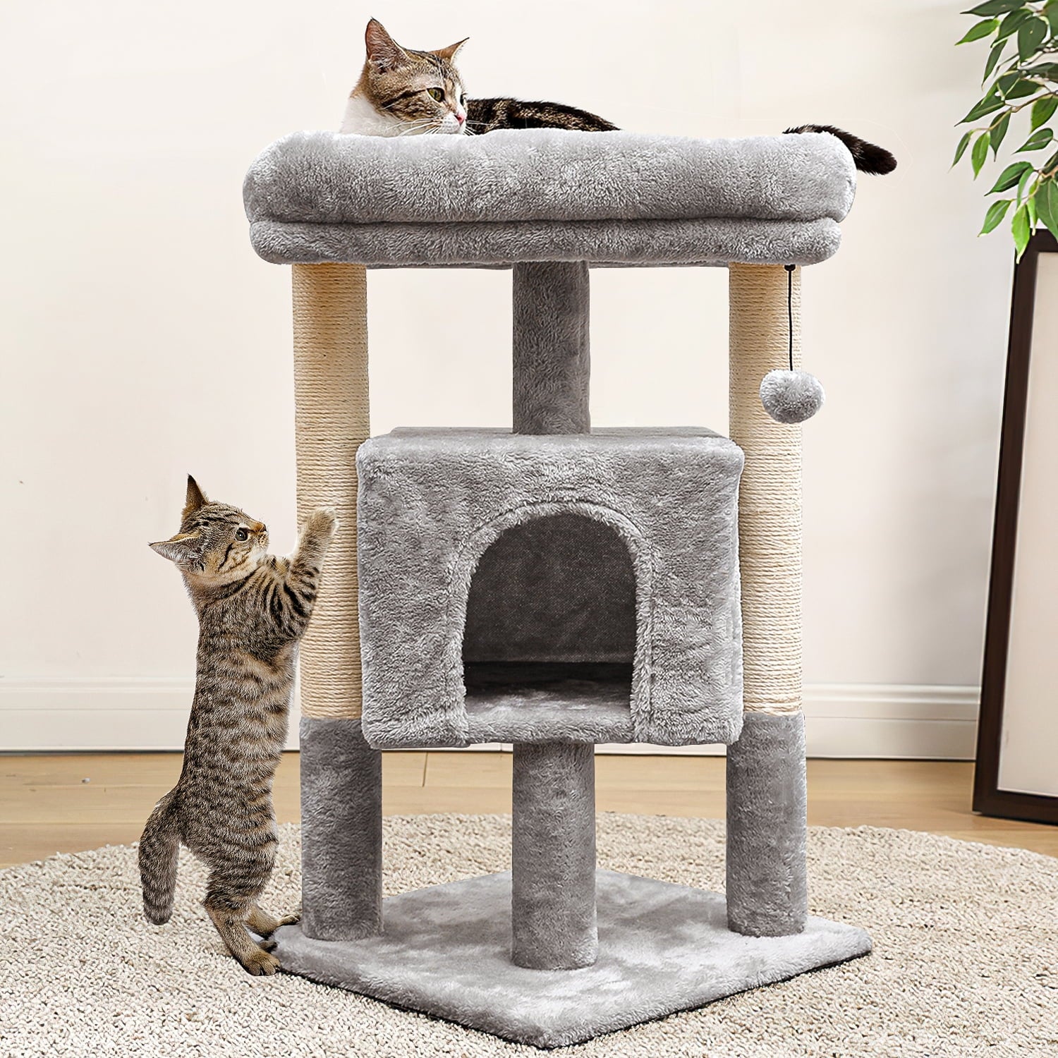 Cozy 29" Cat Tree Tower - Plush Perch & Sisal Scratching Posts for Happy Indoor Cats - Stylish Gray Condo Furniture