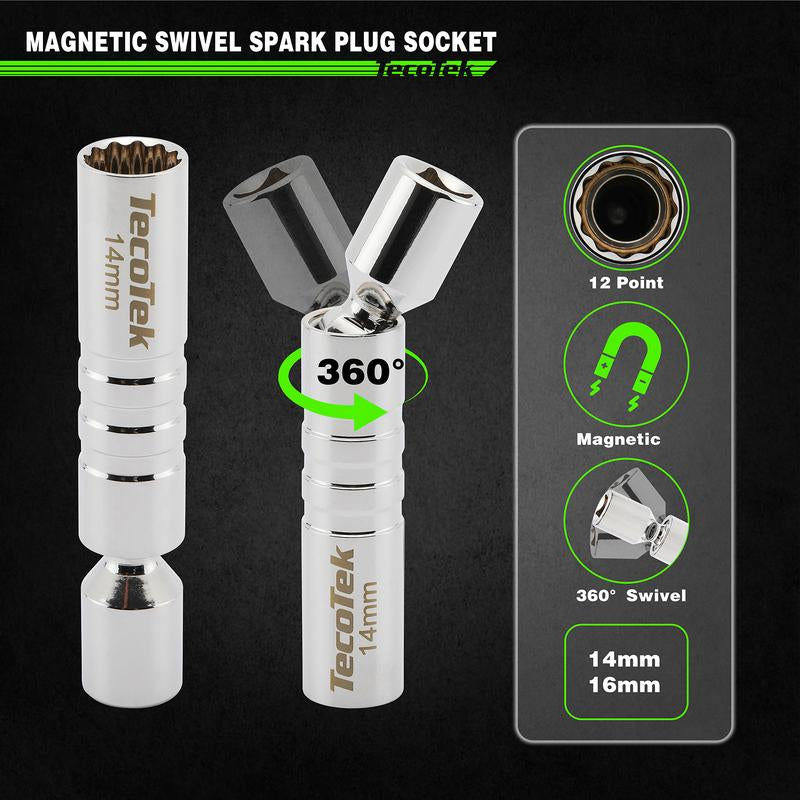 11Pcs 3/8" Drive Spark Plug Socket Set with Click Torque Wrench, Spark Plug Gapper, Universal Joint, Extension Bar, 9/16", 5/8", 3/4", 13/16", 14, 16 and 18Mm, CR-V Sockets with Rubber Rings