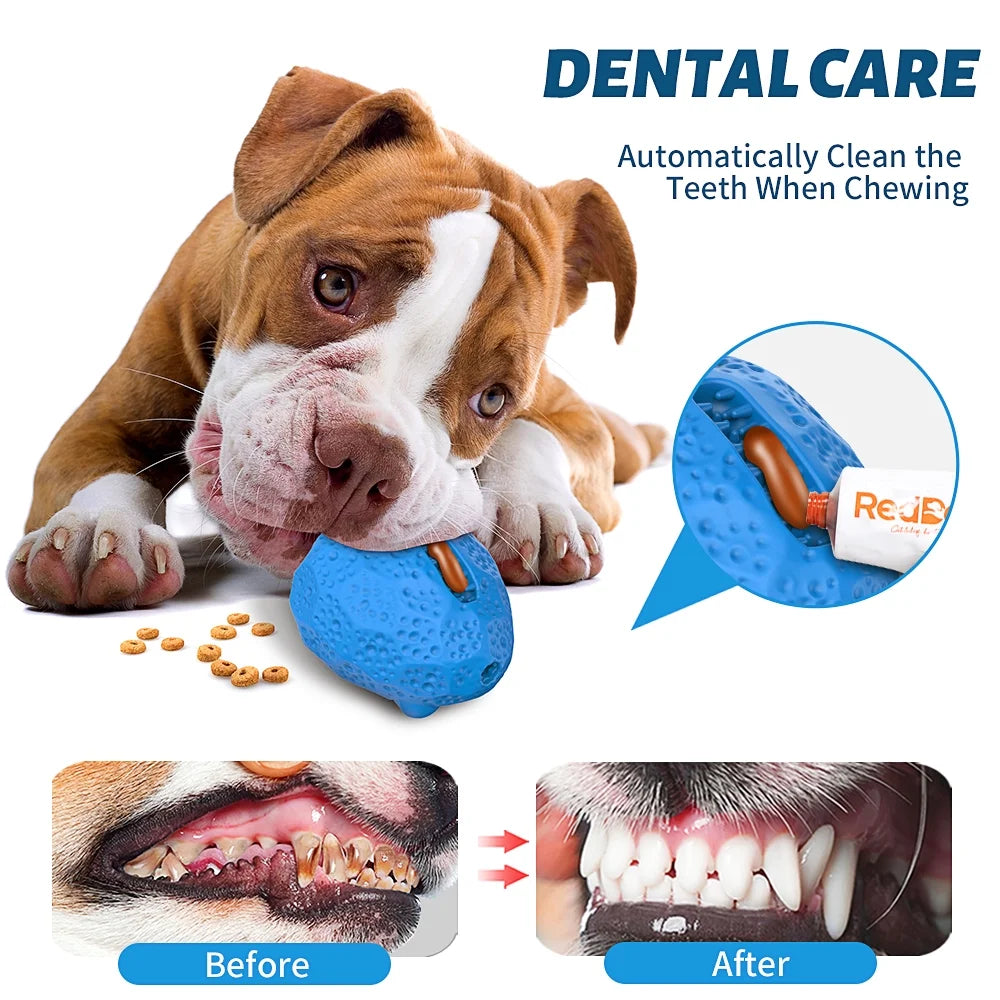 Interactive Food Dispensing Rubber Dog Chew Toys for Teeth Cleaning - Fun Puzzle Toys for Small, Medium, and Large Dogs - Blue