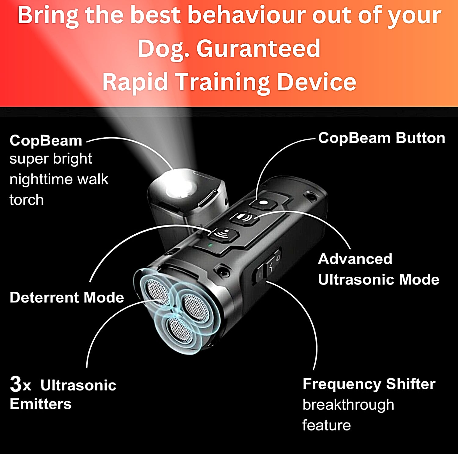 Niche Brands 50Ft Ultrasonic Dog Bark Deterrent Device with 3X Emitters - Stop Barking Now!