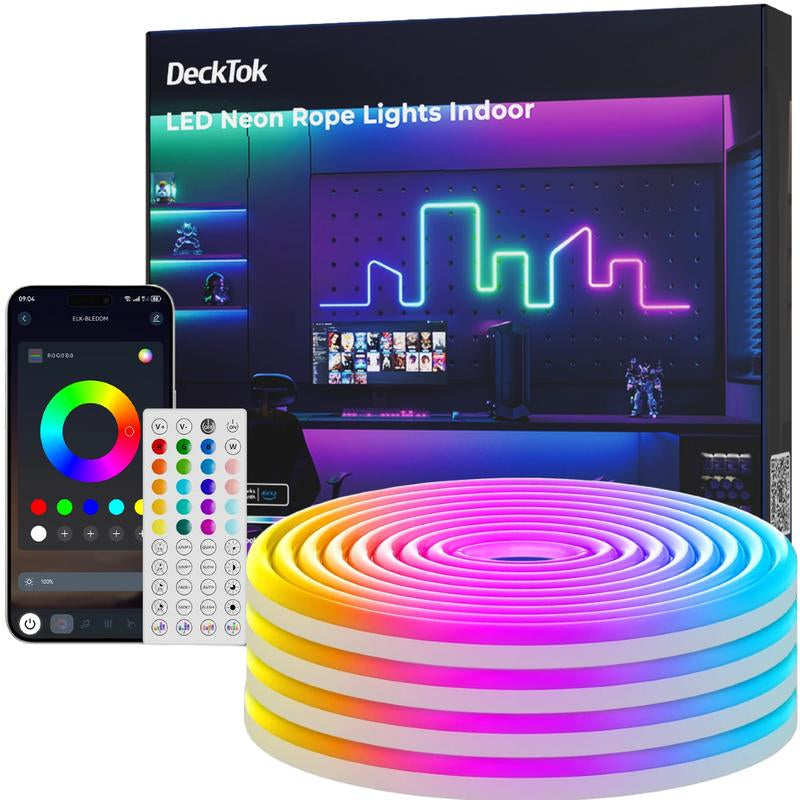 100FT Led Neon Rope Lights Strip - Flexible Led Control with App/Remote Rope Lights Multiple Modes RGB IP65 Waterproof Outdoor Neon Music Sync Gaming Strip for Christmas Outdoor Decorations