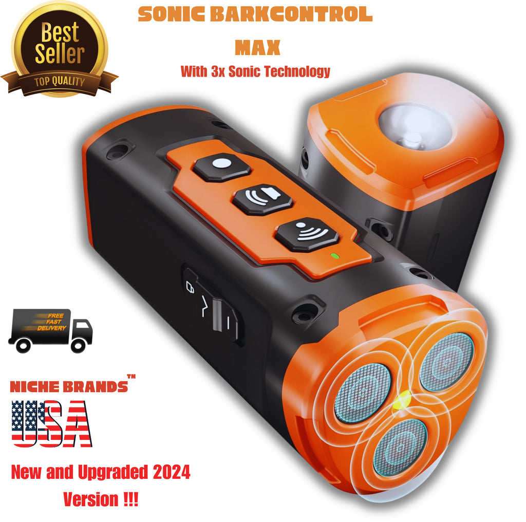 Niche Brands 50Ft Ultrasonic Dog Bark Deterrent Device with 3X Emitters - Stop Barking Now!