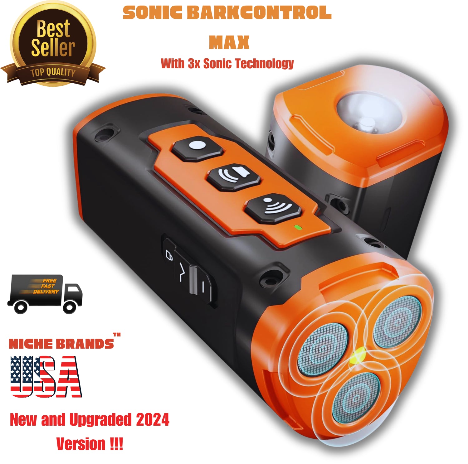 Niche Brands 50Ft Ultrasonic Dog Bark Deterrent Device with 3X Emitters - Stop Barking Now!