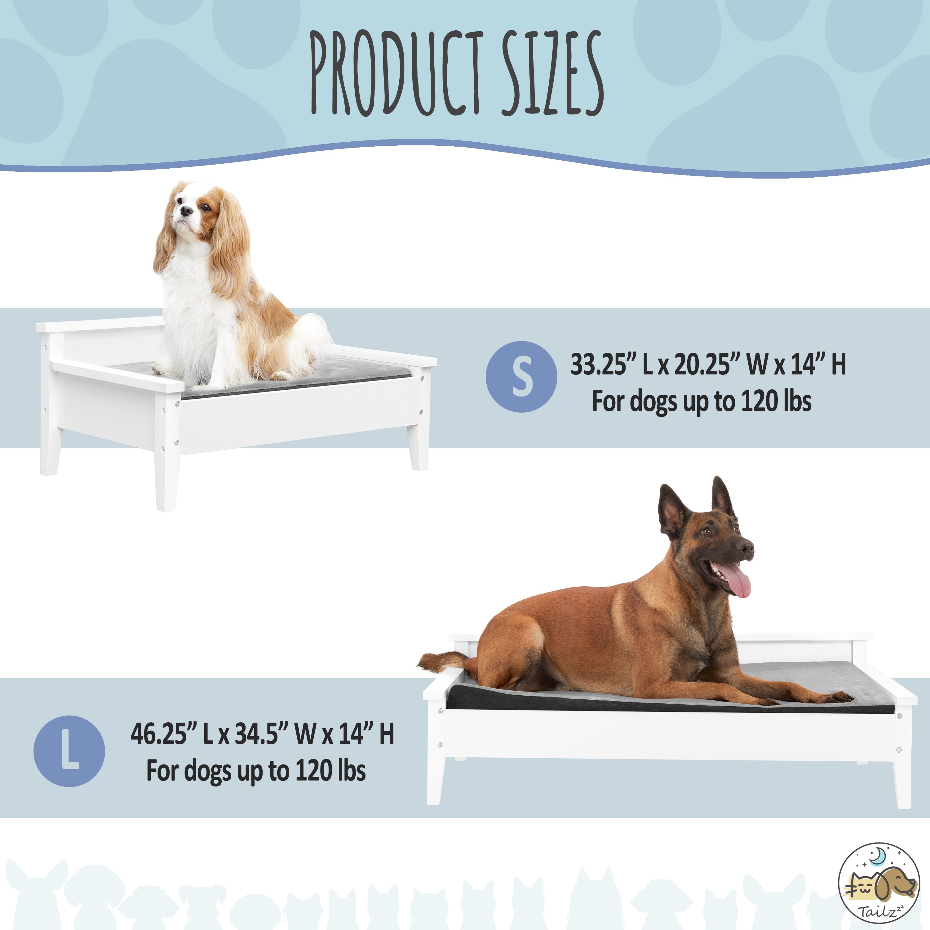 Winston White Elevated Wooden Pet Bed with Cozy Plush Mattress