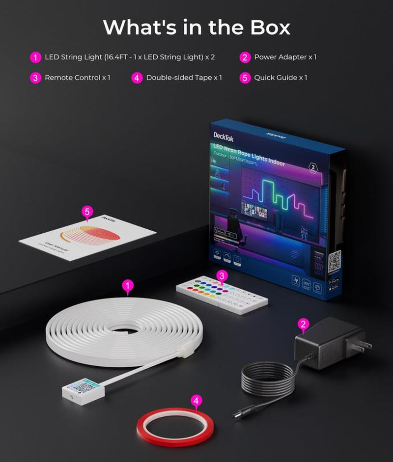 100FT Led Neon Rope Lights Strip - Flexible Led Control with App/Remote Rope Lights Multiple Modes RGB IP65 Waterproof Outdoor Neon Music Sync Gaming Strip for Christmas Outdoor Decorations