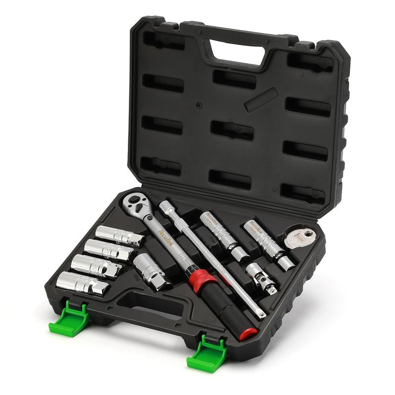 11Pcs 3/8" Drive Spark Plug Socket Set with Click Torque Wrench, Spark Plug Gapper, Universal Joint, Extension Bar, 9/16", 5/8", 3/4", 13/16", 14, 16 and 18Mm, CR-V Sockets with Rubber Rings