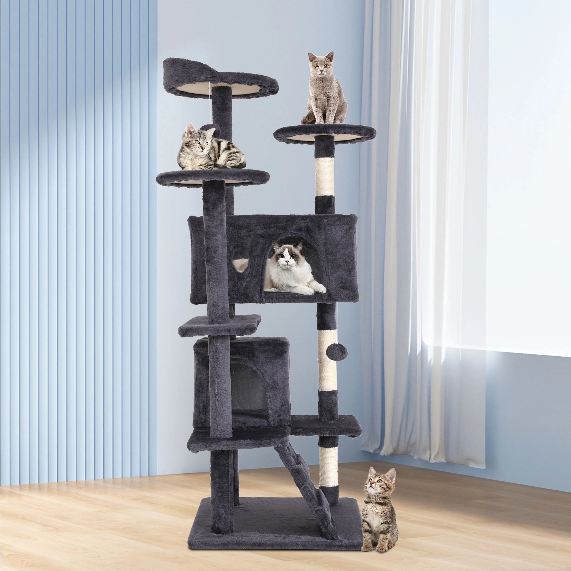 Deluxe 54-Inch Double Condo Cat Tree Tower with Scratching Post & Cozy Perch - Perfect Indoor Playhouse for Your Feline Friends!