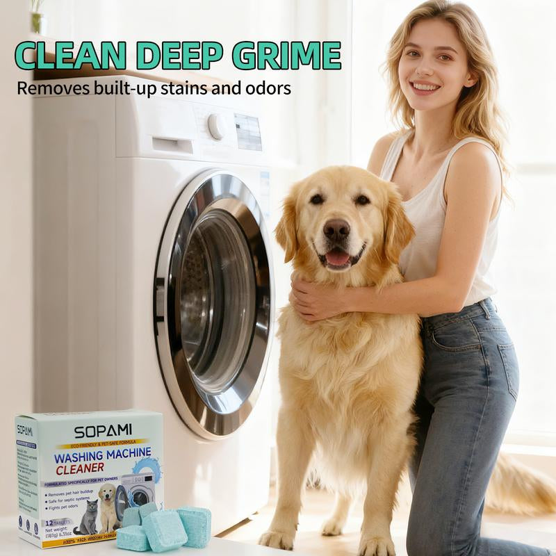 SOPAMI Eco-Friendly Washing Machine Cleaner Fights Pet Odors & Hair Build-Up for Fresh Clean Machines