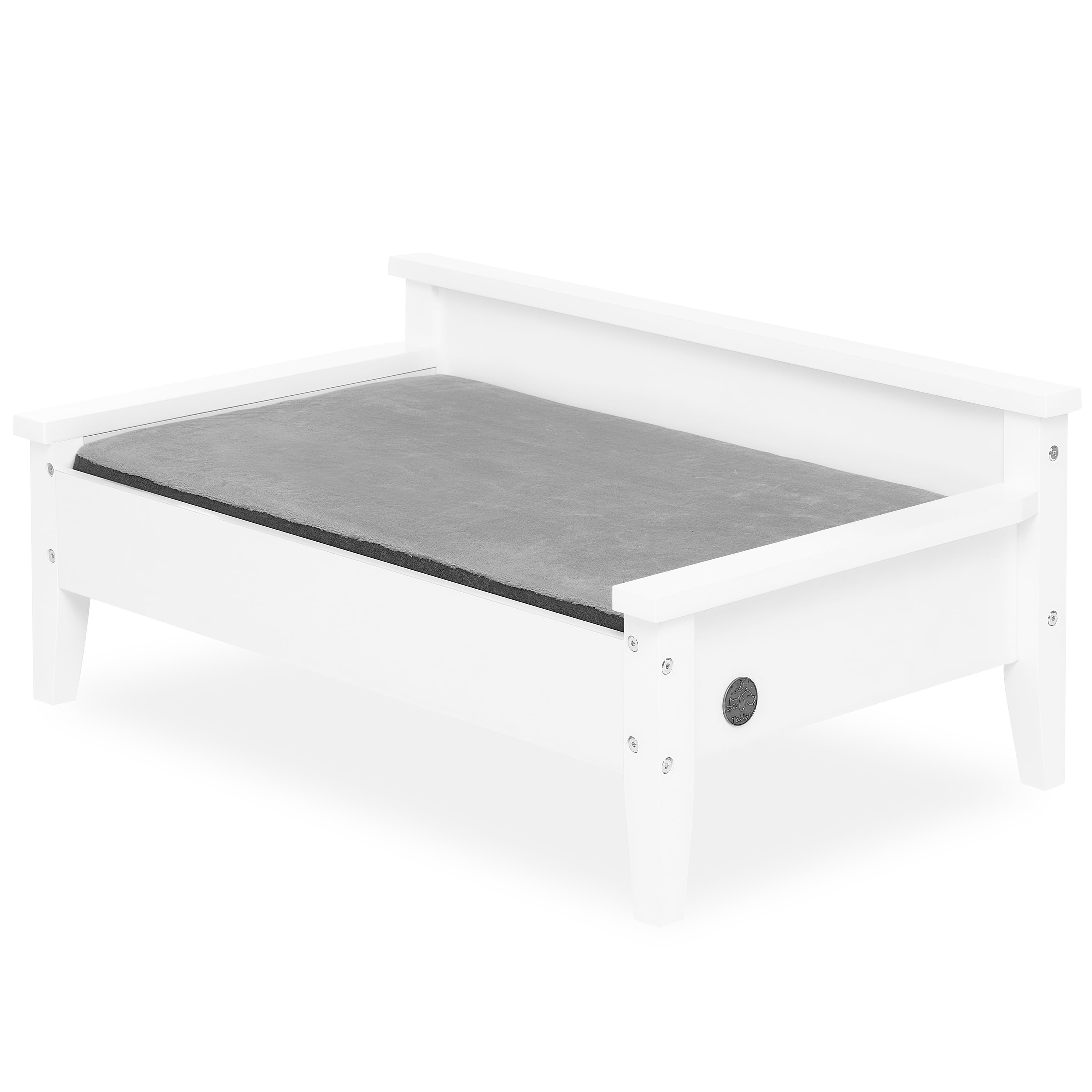 Winston White Elevated Wooden Pet Bed with Cozy Plush Mattress