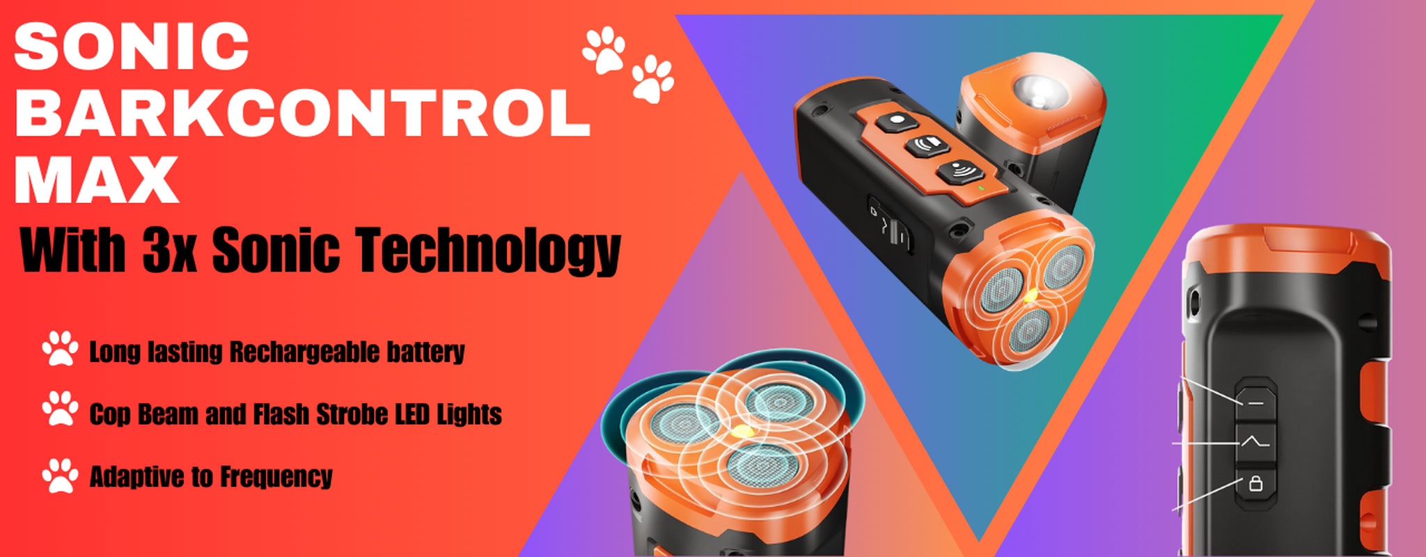 Niche Brands 50Ft Ultrasonic Dog Bark Deterrent Device with 3X Emitters - Stop Barking Now!