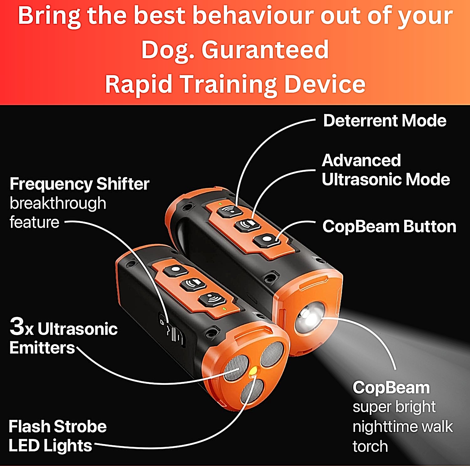 Niche Brands 50Ft Ultrasonic Dog Bark Deterrent Device with 3X Emitters - Stop Barking Now!