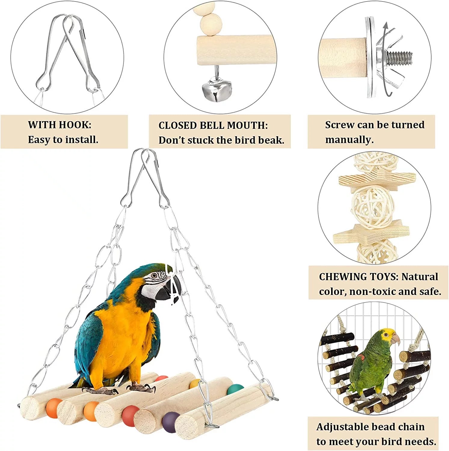 Extra Large 8 Pack Bird Toys - Fun Parakeet & Parrot Accessories for Chewing, Swinging, and Training!