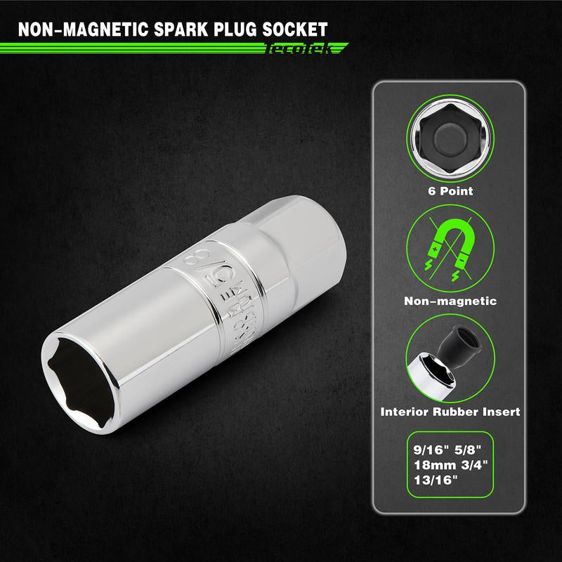 11Pcs 3/8" Drive Spark Plug Socket Set with Click Torque Wrench, Spark Plug Gapper, Universal Joint, Extension Bar, 9/16", 5/8", 3/4", 13/16", 14, 16 and 18Mm, CR-V Sockets with Rubber Rings